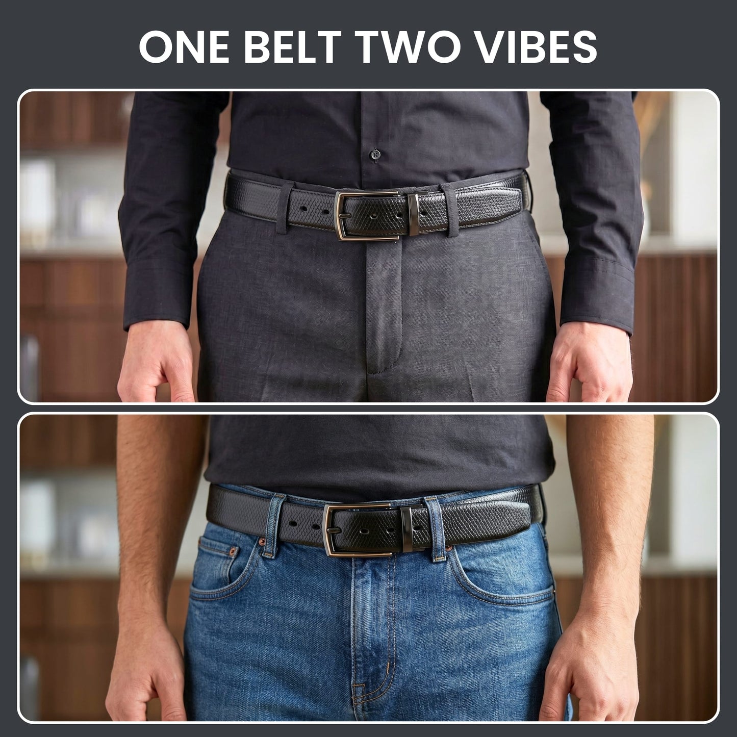 Mens Genuine Leather Belt | 2 in 1 Reversible (Black & Brown) (1 Pc.) - REXVA
