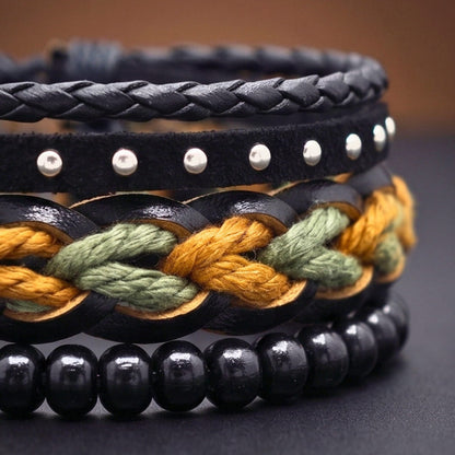 CAMO RIDGE - 3Pcs Genuine Leather Adjustable Bracelets Set for Men & Boys