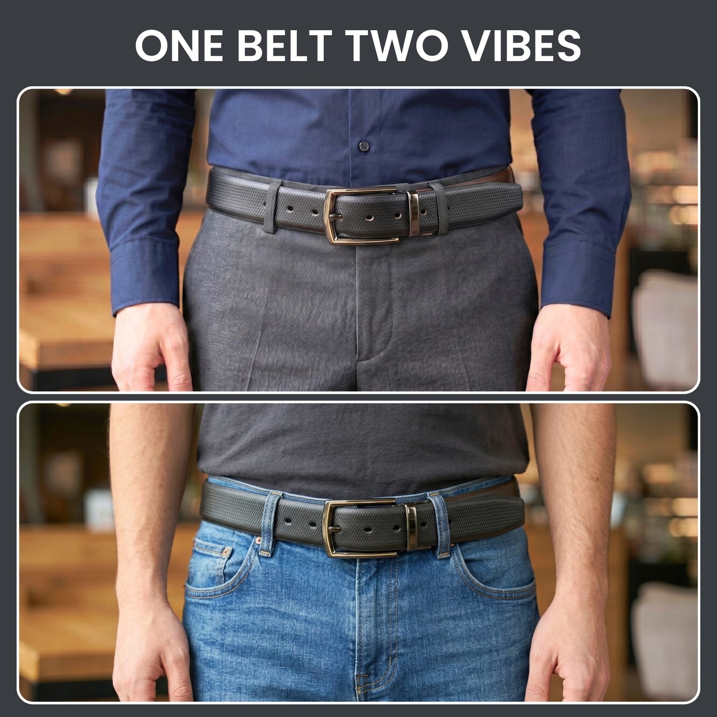 Mens Genuine Leather Belt | 2 in 1 Reversible (Black & Brown) (1 Pc.) - SIGNORA