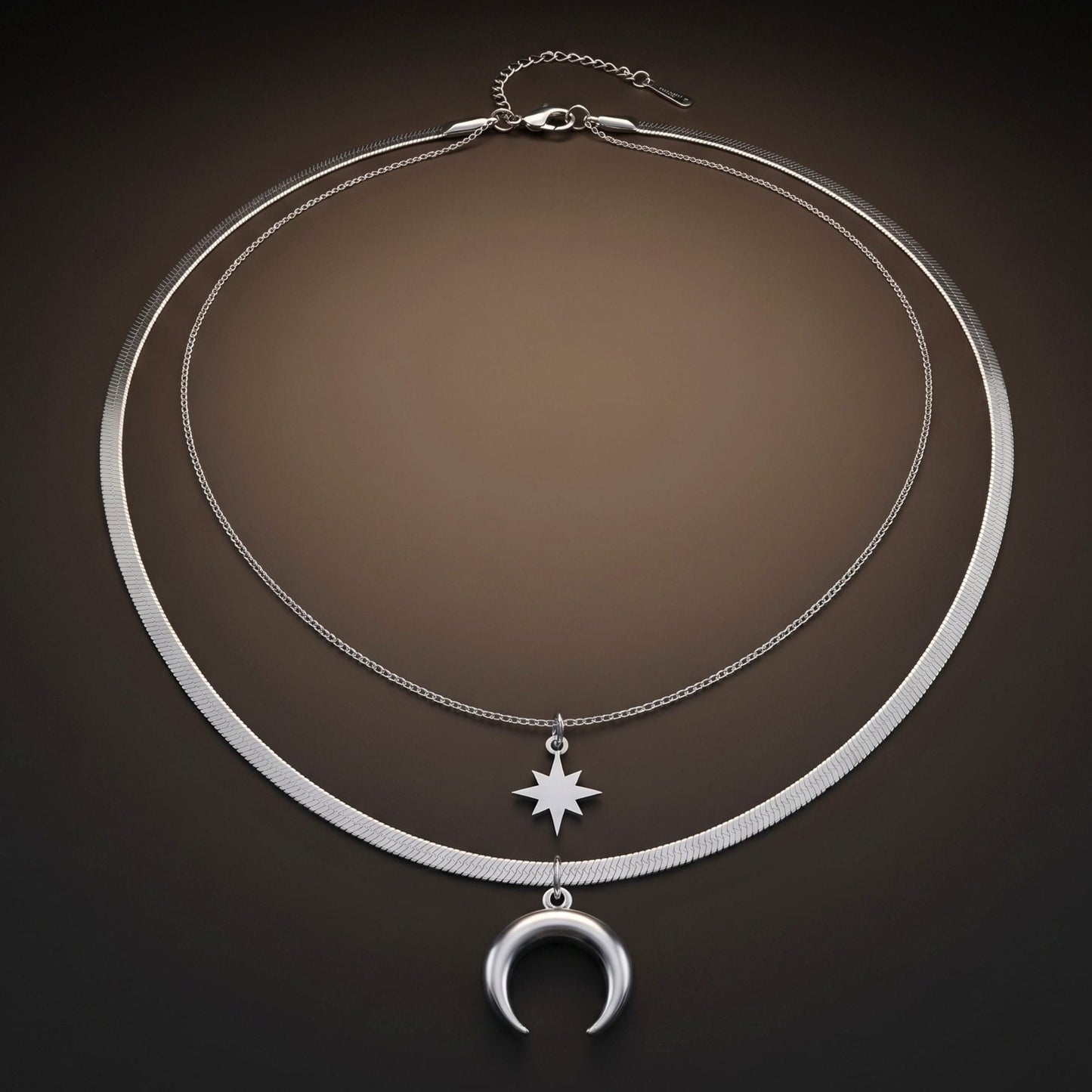 LUNAR STAR - 17mm Titanium Steel Pendant with 15inch to 17inch Adjustable Cable Chain for Men & Boys
