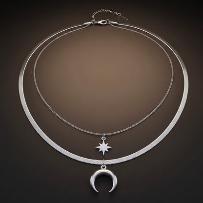 LUNAR STAR - 17mm Titanium Steel Pendant with 15inch to 17inch Adjustable Cable Chain for Men & Boys