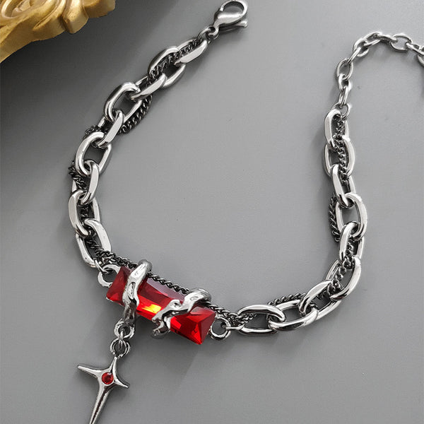 OBSIDIAN RED CROSS - 30mm Titanium Steel Pendant with 20 to 22inch Adjustable Cable 7mm Chain for Men & Boys