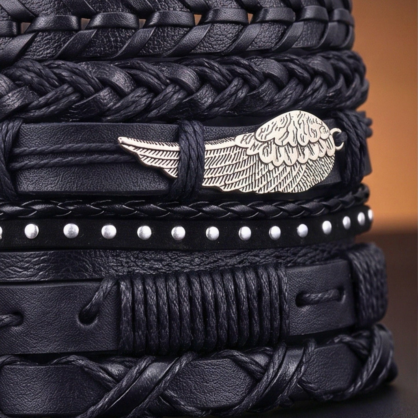 WINGCORE - 6 Pcs Genuine Leather Adjustable Bracelet for Men & Boys