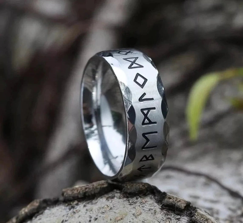 Viking Amulet Norse - Silver Toned Ring Pure Titanium Steel For Men (Size 17-21- 24)