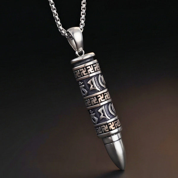 MYSTIC BULLET - 11mm Pure Titanium Steel Pendant with 23inch Round Box 4mm Chain for Men & Boys