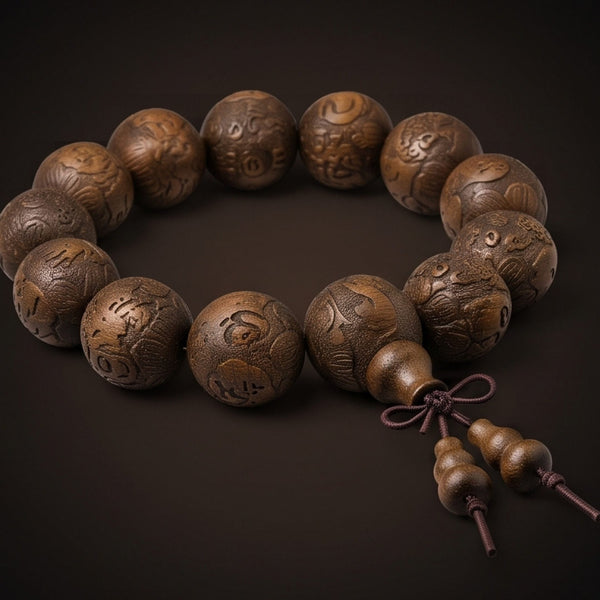 ZEN RELIC - 22mm Wooden Beads Bracelet with Natural Stone - Adjustable Bracelet