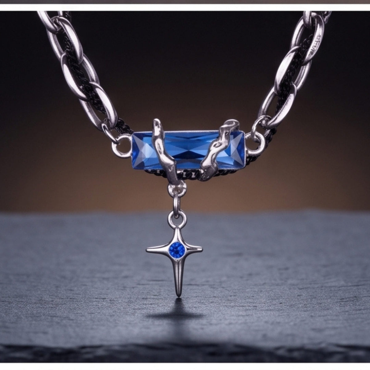 OBSIDIAN BLUEC ROSS - 30mm Titanium Steel Pendant with 20 to 22inch Adjustable Cable 7mm Chain for Men & Boys