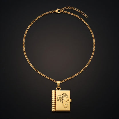 MEMORY BOOK - GOLDEN - 18mm Pure Titanium Steel Pendant with 3mm Chain for Men & Boys (17 to 19 inch Adjustable Cable Chain)