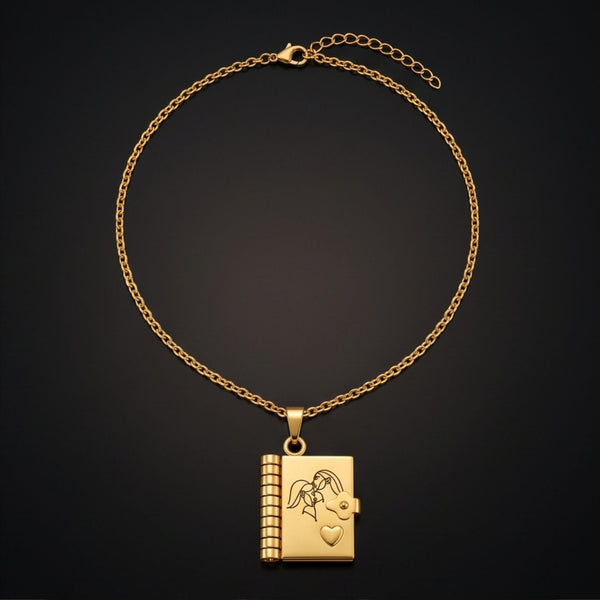 MEMORY BOOK - GOLDEN - 18mm Pure Titanium Steel Pendant with 3mm Chain for Men & Boys (17 to 19 inch Adjustable Cable Chain)