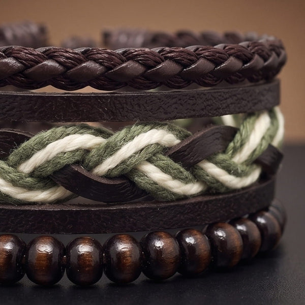 MOSS RIDGE - 3Pcs Genuine Leather Adjustable Bracelets Set for Men & Boys