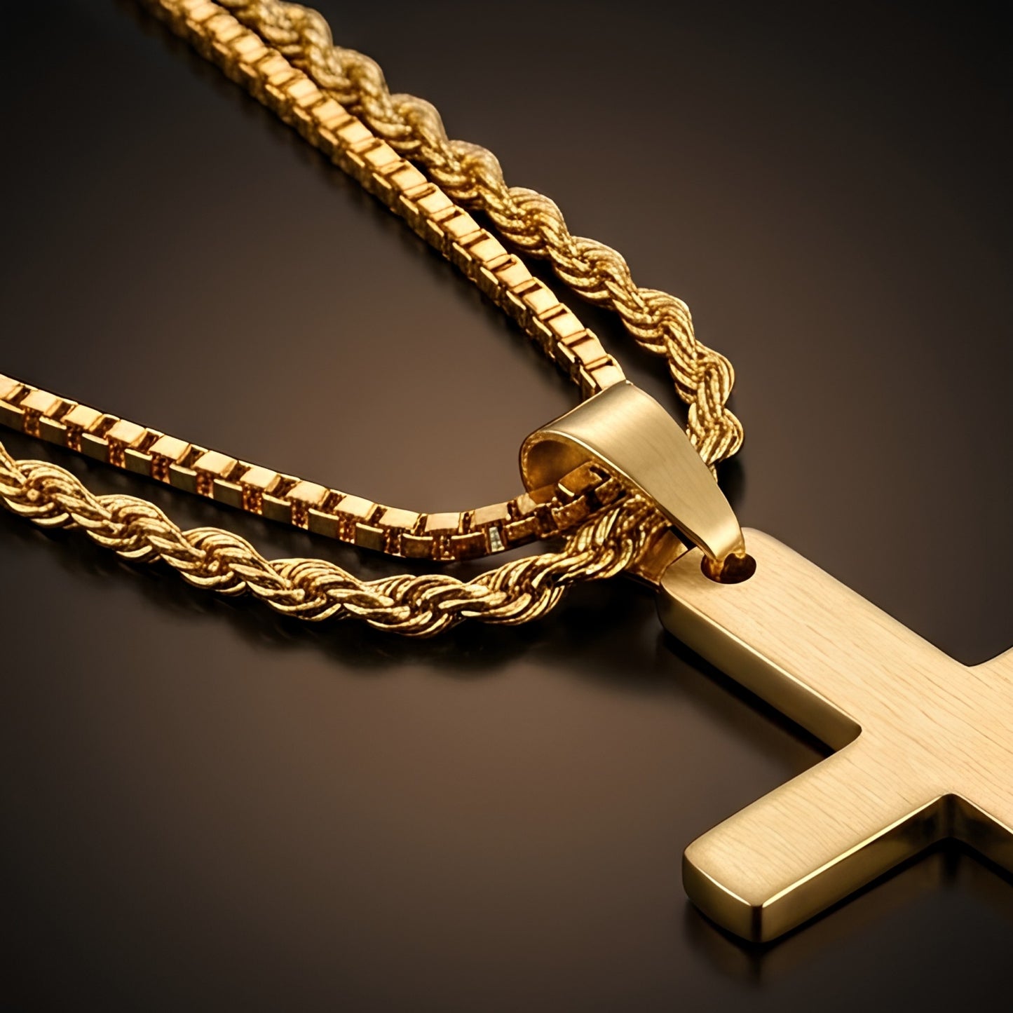 FAITH LAYER GOLDEN - 27mm Titanium Steel Pendant with 23inch Round Box and Twisted 4mm Chain for Men & Boys