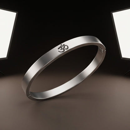 OM STEEL - Pure Stainless Steel Bangle, Silver Color (8 inch) for Men & Boys