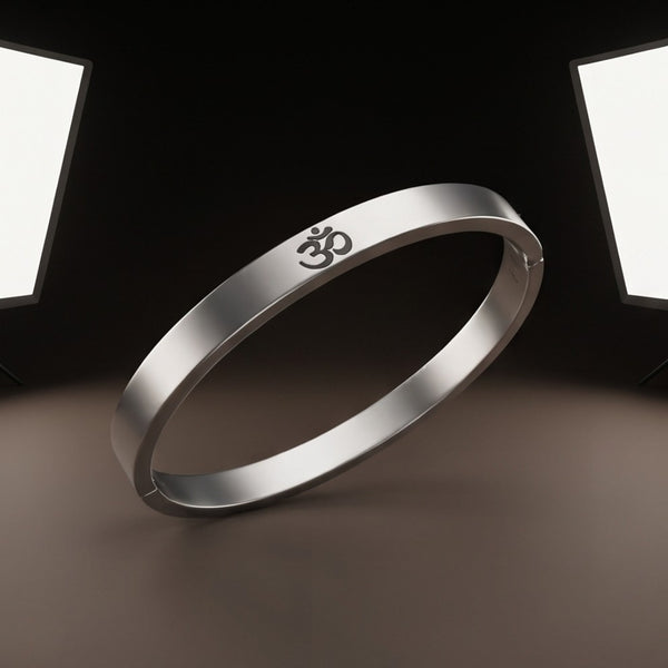 OM STEEL - Pure Stainless Steel Bangle, Silver Color (8 inch) for Men & Boys