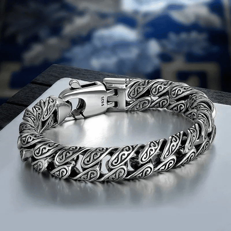 Egyptian Ankh - 12mm Pure Titanium Steel Bracelet, Curb Chain Bracelet with Lobster Claw Buckle for Men & Boy (8inch)