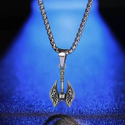 THE MEN THING Alloy Patterned Axe Pendant with Pure Stainless Steel 24inch Chain for Men, European trending Style - Round Box Chain & Pendant for Men & Boy