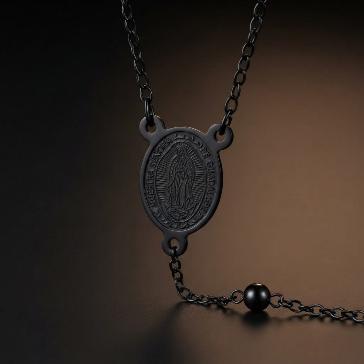MIRACULOUS ROSARY - BLACK- 21mm Titanium Steel Pendant with 38inch Chain for Men & Boys
