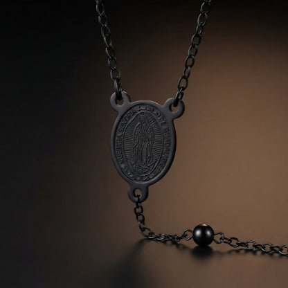 MIRACULOUS ROSARY - BLACK- 21mm Titanium Steel Pendant with 38inch Chain for Men & Boys