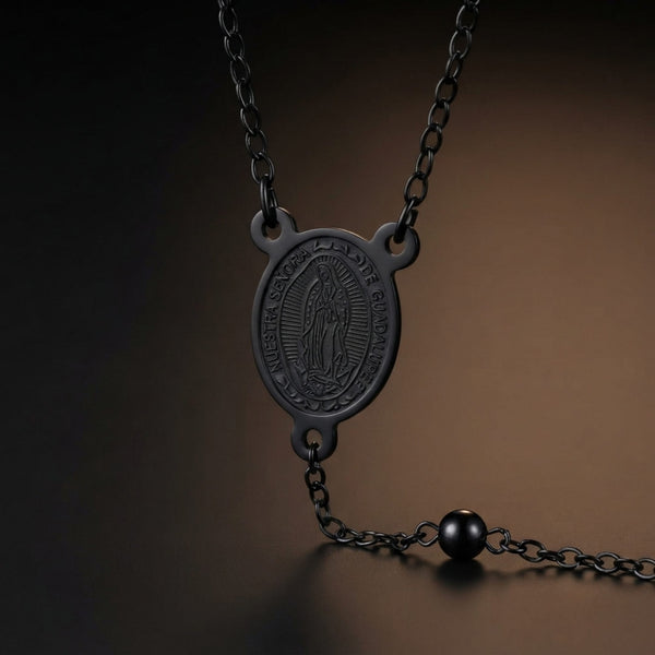 MIRACULOUS ROSARY - BLACK- 21mm Titanium Steel Pendant with 38inch Chain for Men & Boys