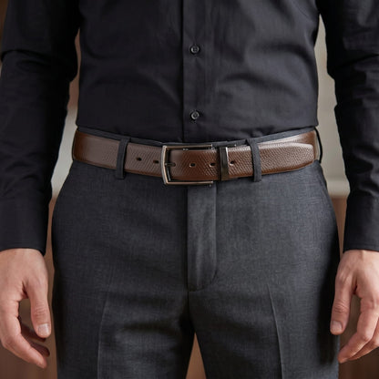 Mens Genuine Leather Belt | 2 in 1 Reversible (Brown & Black) (1 Pc.) - REXVA