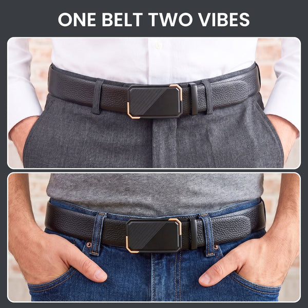 Mens Genuine Leather Belt | 2 in 1 Reversible (Black & Brown) (1 Pc.) - LUXORIC