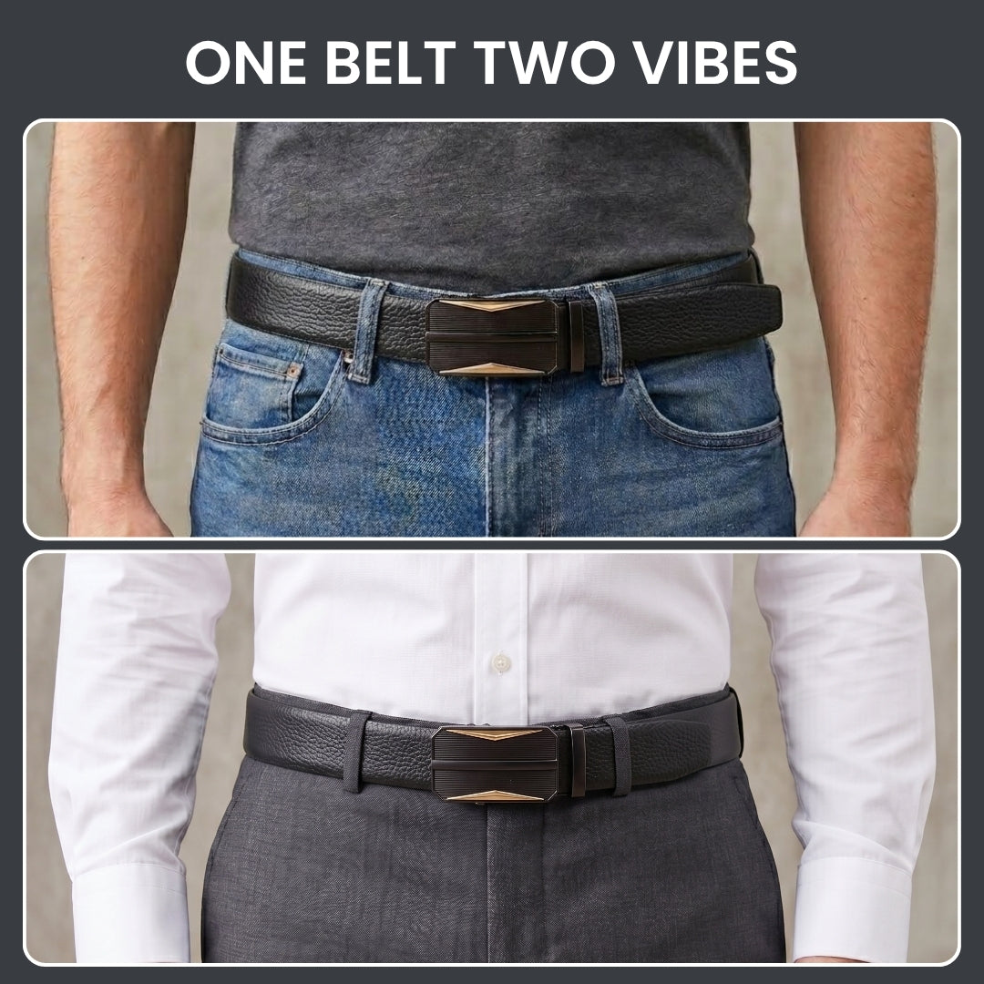 Mens Genuine Leather Belt | 2 in 1 Reversible (Black & Brown) (1 Pc.) - LUXORIC