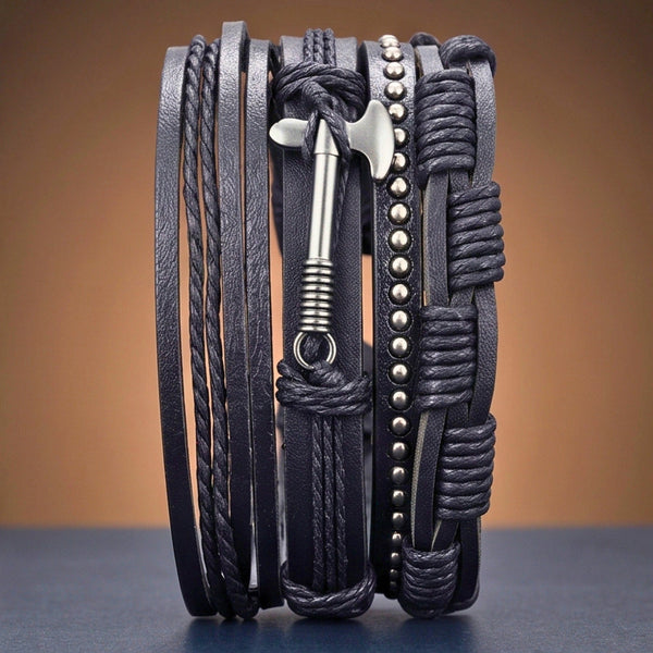 AXEFORGE - 6 Pcs Genuine Leather Adjustable Bracelet for Men & Boys