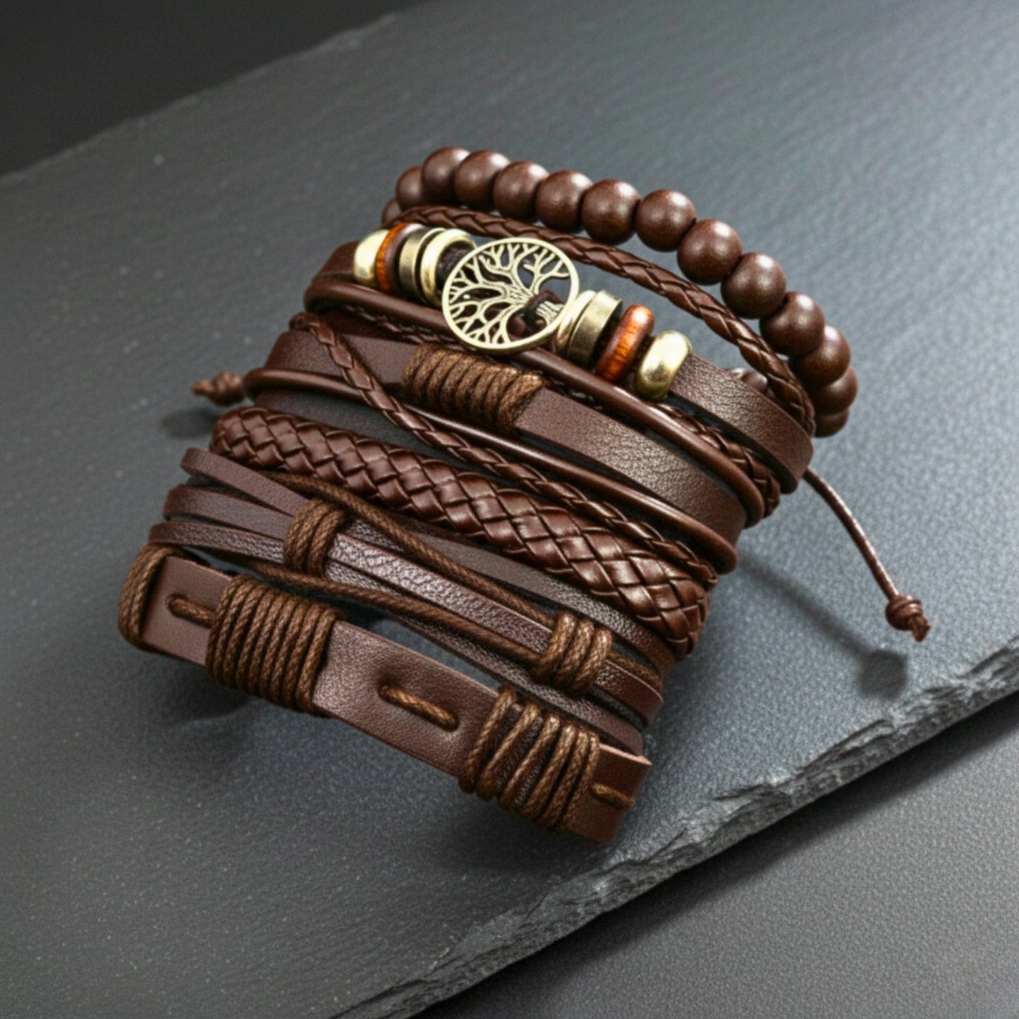 6 Pcs Genuine Leather Adjustable Bracelet Set for Men & Boys (8 inch) - THE MEN THING