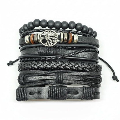 6 Pcs Genuine Leather Adjustable Bracelet Set for Men & Boys (8 inch) - THE MEN THING