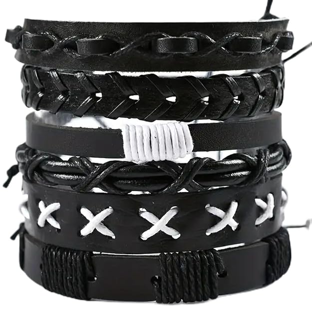 6 Pcs Genuine Leather Adjustable Bracelet Set for Men & Boys (8 inch) - THE MEN THING