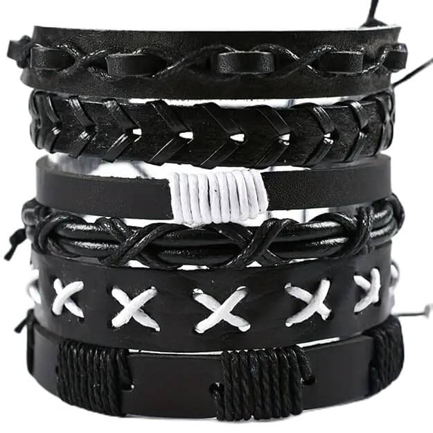 6 Pcs Genuine Leather Adjustable Bracelet Set for Men & Boys (8 inch) — Leather Bracelet for Men | THE MEN THING