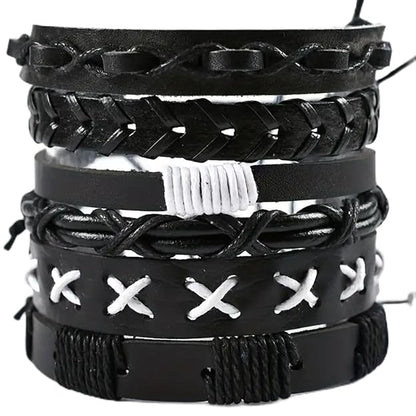 6 Pcs Genuine Leather Adjustable Bracelet Set for Men & Boys (8 inch) - THE MEN THING