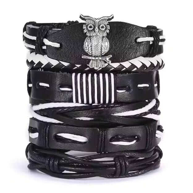 6 Pcs Genuine Leather Adjustable Bracelet Set for Men & Boys (8 inch) — Leather Bracelet for Men | THE MEN THING