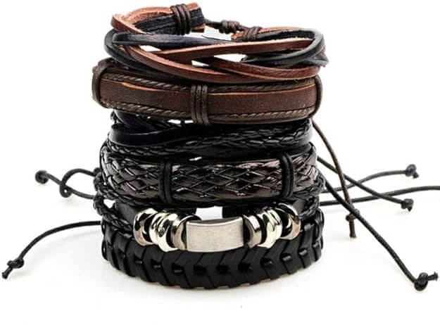 6 Pcs Genuine Leather Adjustable Bracelet Set for Men & Boys (8 inch) — Leather Bracelet for Men | THE MEN THING