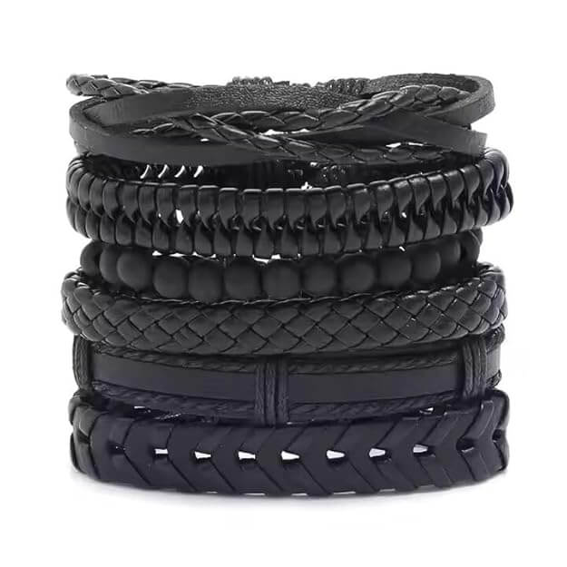6 Pcs Genuine Leather Adjustable Bracelet Set for Men & Boys (8 inch) — Leather Bracelet for Men | THE MEN THING