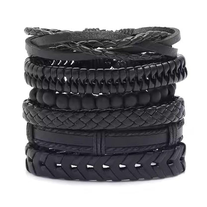 6 Pcs Genuine Leather Adjustable Bracelet Set for Men & Boys (8 inch) - THE MEN THING