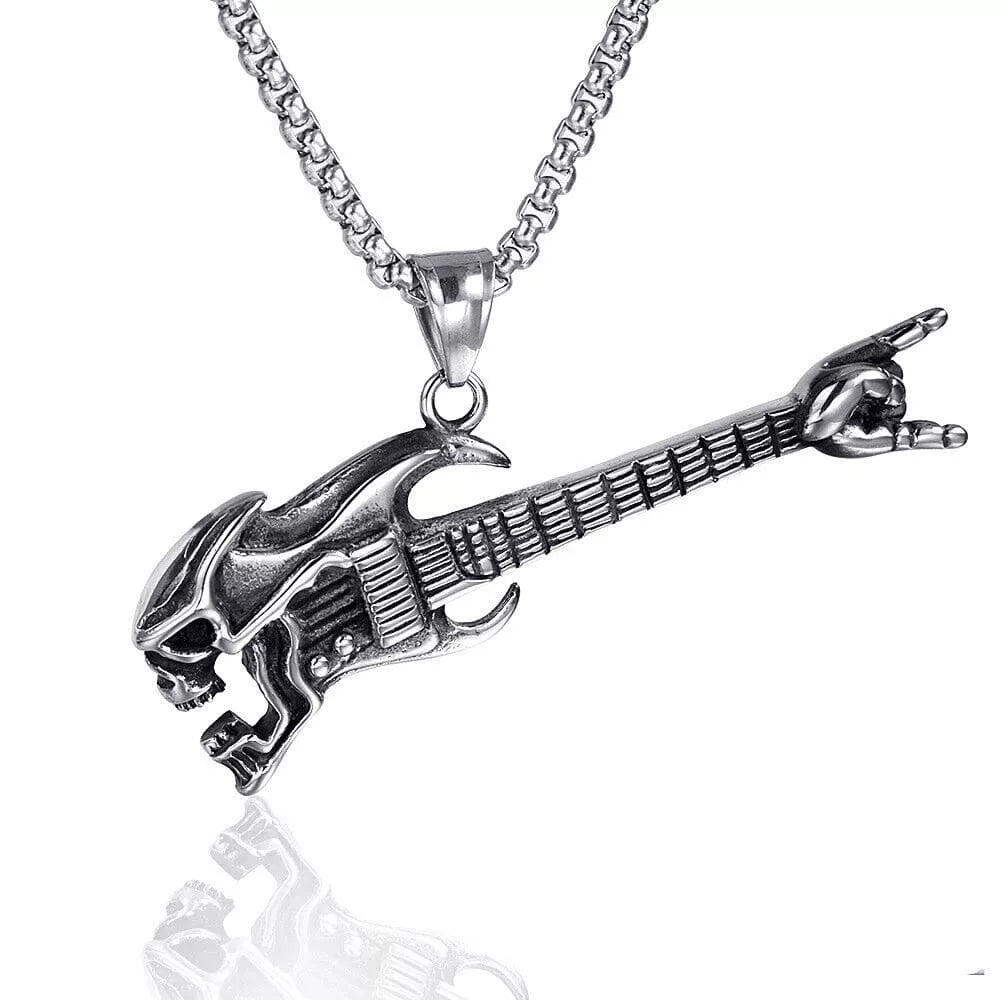 THE MEN THING Pendant for Men - Pure Titanium Steel Guitar Pendant with 24inch Round Box Chain for Men & Boys