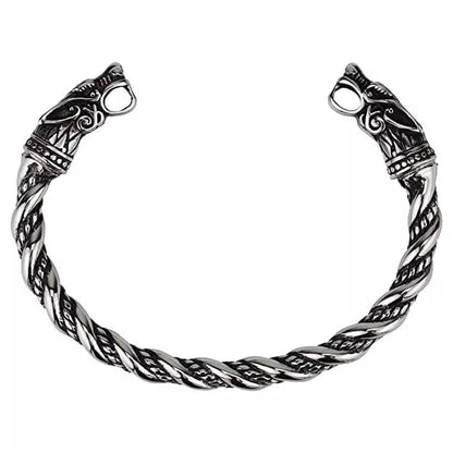 THE MEN THING Bracelet for Men - Pure 316L Stainless Steel Norse God Odin Wolf Heads Arm Rings for Men & Boys