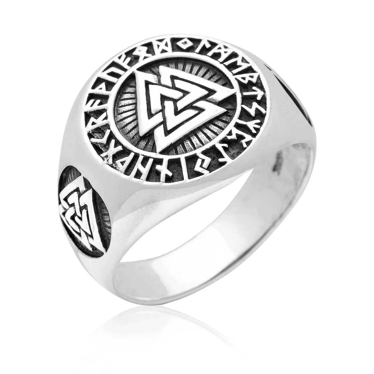 TRIVALK -  Titanium Steel Ring - Triple Valknut Ring with Rune Circle Symbol, Odin Symbol Viking Ring for Men & Boys (Size : 16, 17, 21, 26)