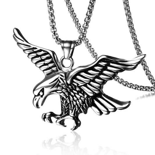 THE MEN THING Alloy Eagle Silver Pendant with Pure Stainless Steel 24inch Chain for Men, European trending Style - Round Box Chain & Pendant for Men & Boy