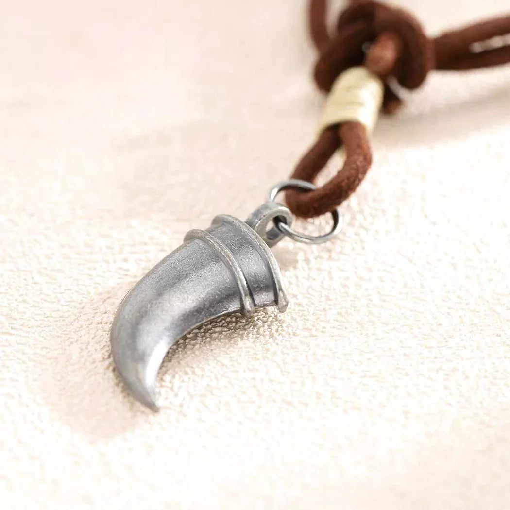 Warrior Tooth Brown - Vintage Alloy Claw Pendant With Adjustable Pure Leather Cord Necklace For Men