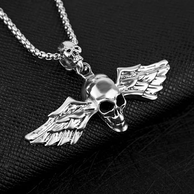 Angle Skull- Alloy Pendant With Pure Stainless Steel 24Inch Chain For Men American Trending Style -