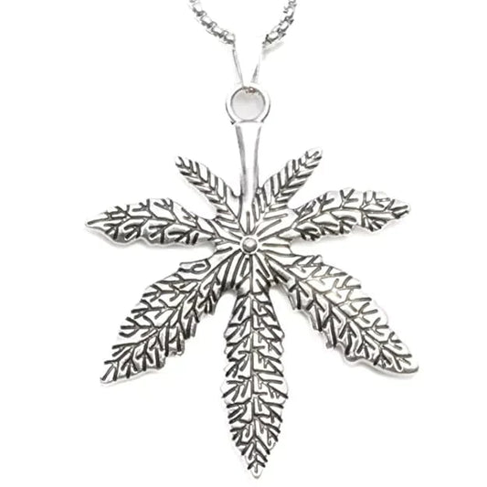 THE MEN THING Alloy Hemp Leaf Pendant with Pure Stainless Steel 24inch Chain for Men, European trending Style - Round Box Chain & Pendant for Men & Boys