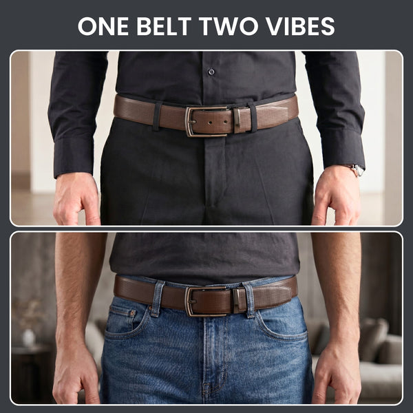Mens Genuine Leather Belt | 2 in 1 Reversible (Brown & Black) (1 Pc.) - NEXVIOR