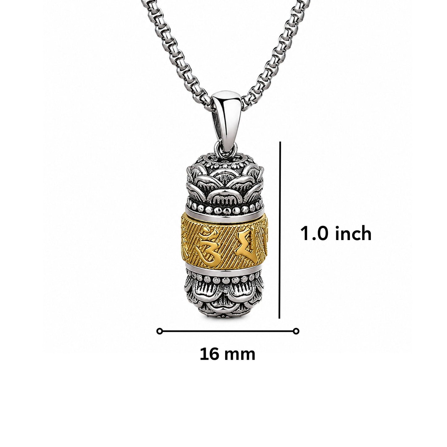 MANTRA RELIC - 16mm Titanium Steel Pendant with 24inch Round Box 4mm Chain for Men & Boys
