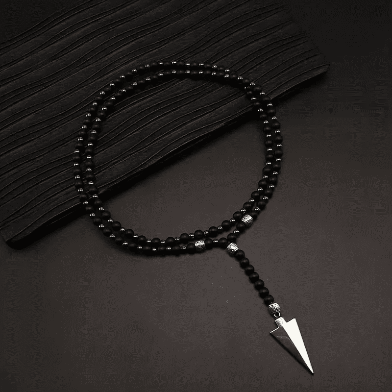 FLETCH ARROW BLACK - "6"mm Black Matte Onyx Round Beads Arrow Necklace for Men and Boys (36 inch )