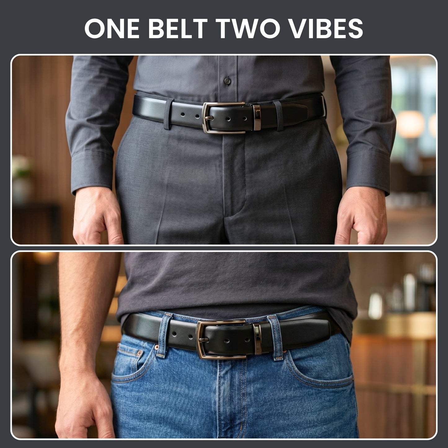 Mens Genuine Leather Belt | 2 in 1 Reversible (Black & Brown) (1 Pc.) - VELARO