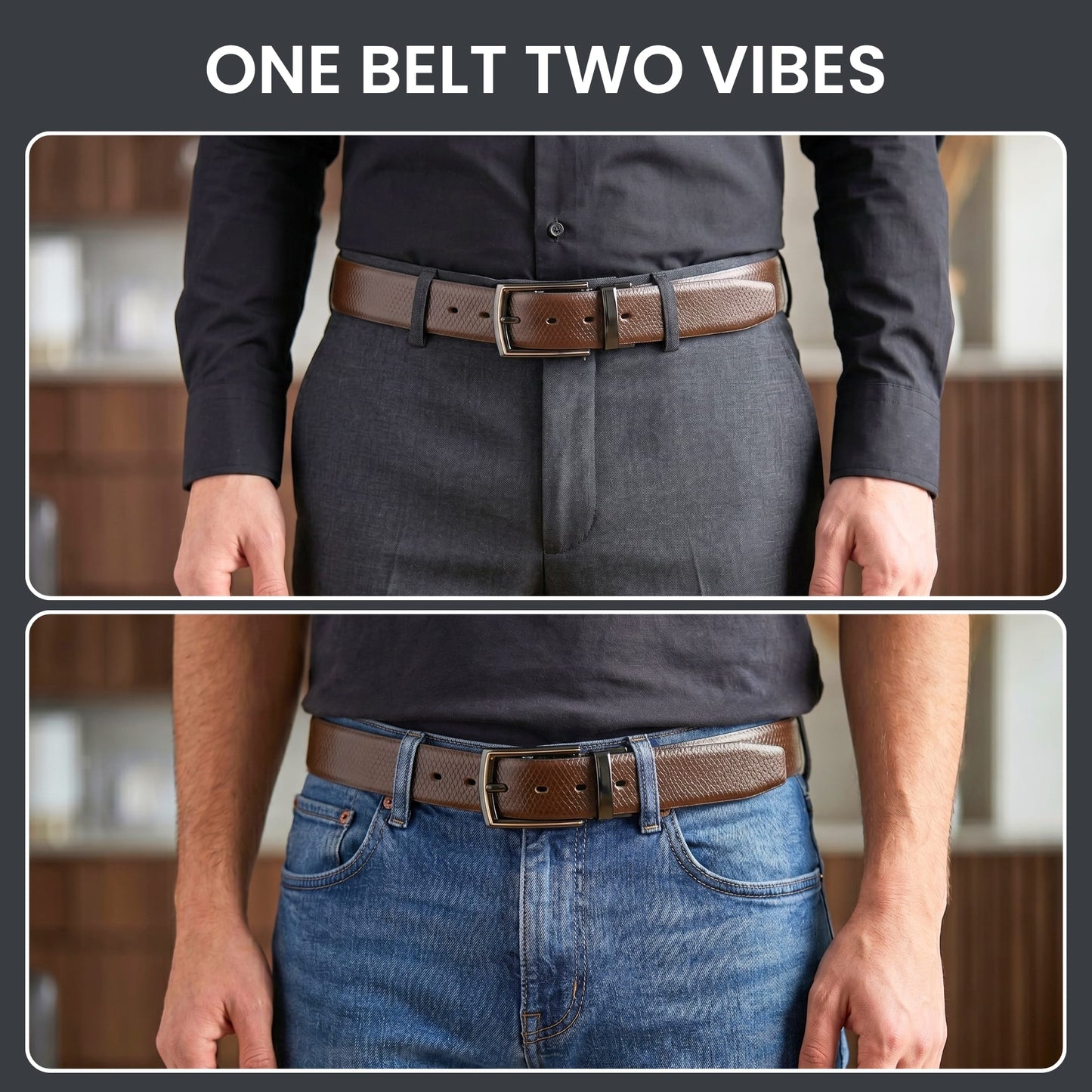 Mens Genuine Leather Belt | 2 in 1 Reversible (Brown & Black) (1 Pc.) - REXVA