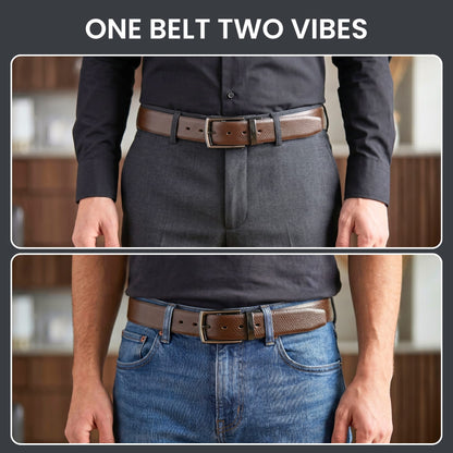 Mens Genuine Leather Belt | 2 in 1 Reversible (Brown & Black) (1 Pc.) - REXVA