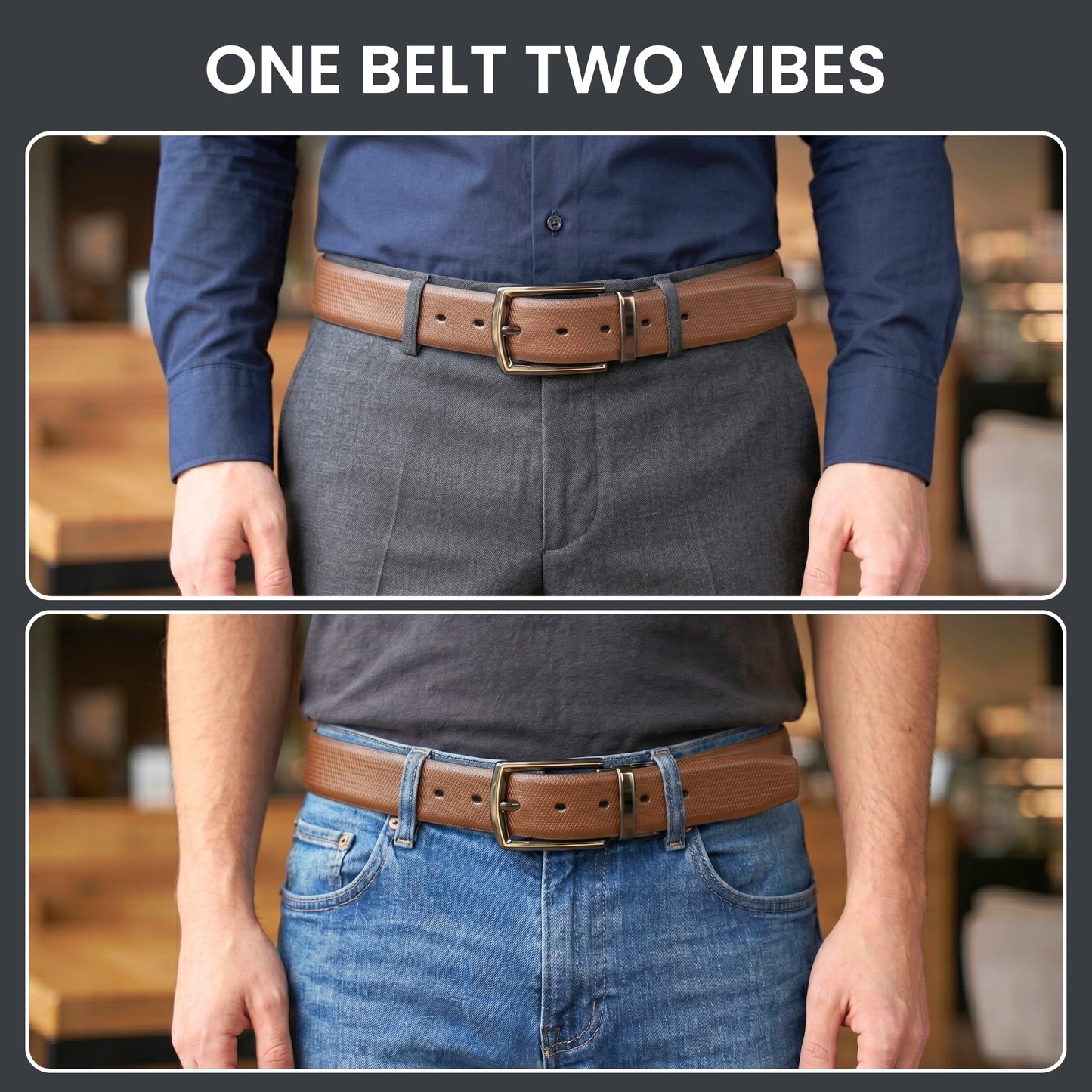 Mens Genuine Leather Belt | 2 in 1 Reversible (Brown & Black) (1 Pc.) - SIGNORA