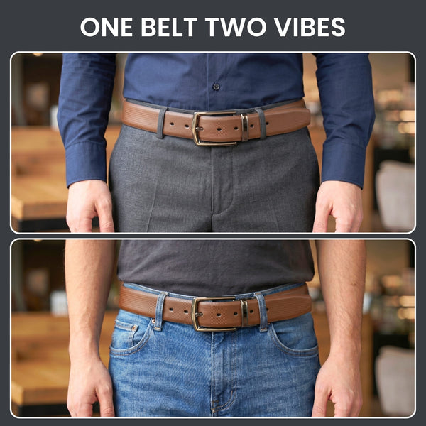 Mens Genuine Leather Belt | 2 in 1 Reversible (Brown & Black) (1 Pc.) - SIGNORA